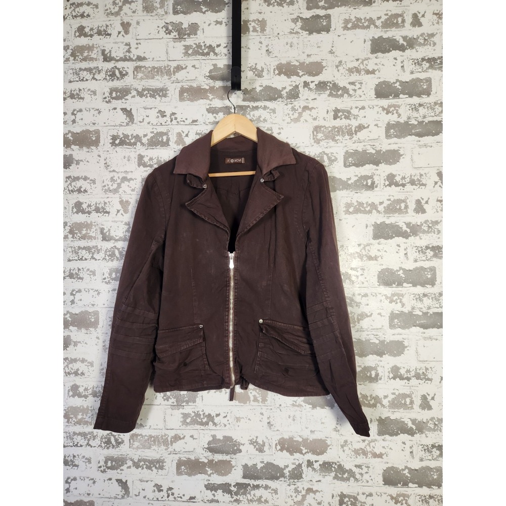 XCVI Wearables Moto Jacket Size XL Brown Lace Back Utility Streetwear Distressed